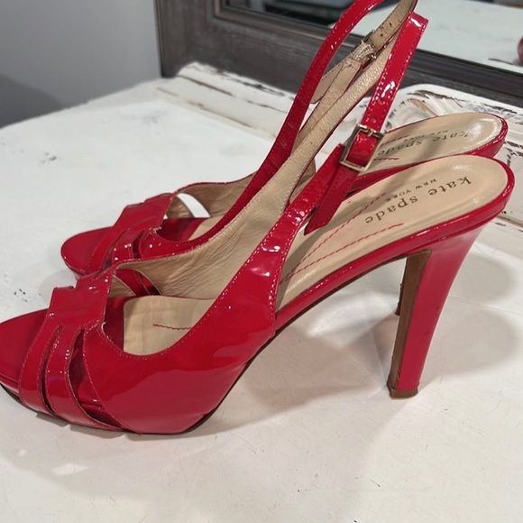 KATE SPADE, sz 9B, Red Patent Leather Heels, Slingback, Open Toe, size 9B - Picture 4 of 11